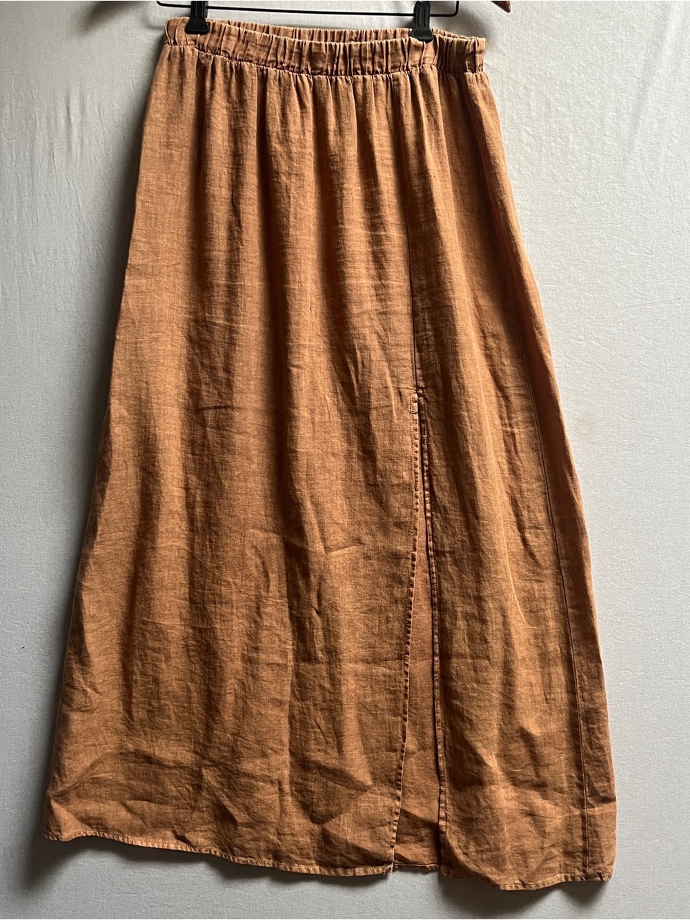 Bella Dahl 100 Percent Linen Elastic Waist Side Slit Midi Skirt S